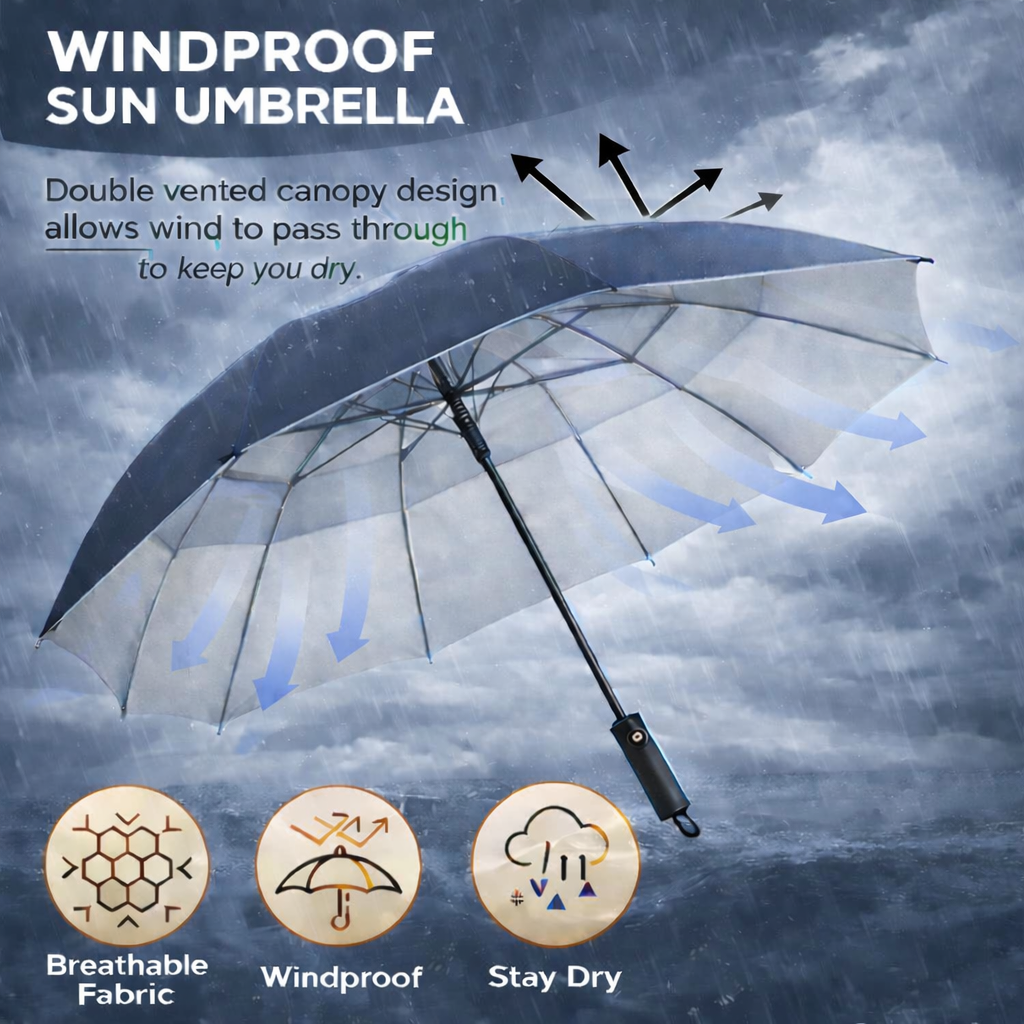 Windproof Golf Umbrella 60” | UV Protection Double Canopy | APEX Golf